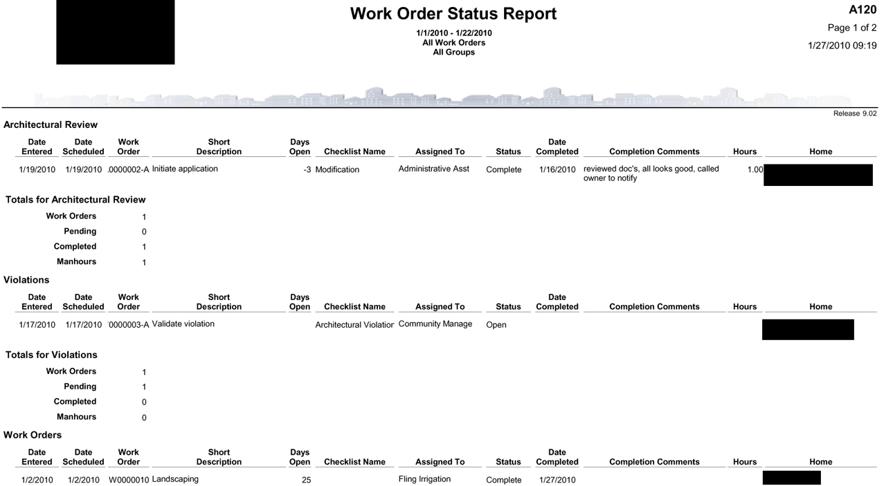 EPI Management - Work Order Report Sample